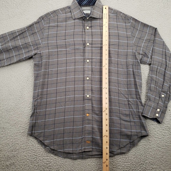 Thomas Dean Shirt‎ Mens Medium Gray Plaid Long Sleeve Button Up Classic Preppy - Picture 10 of 11